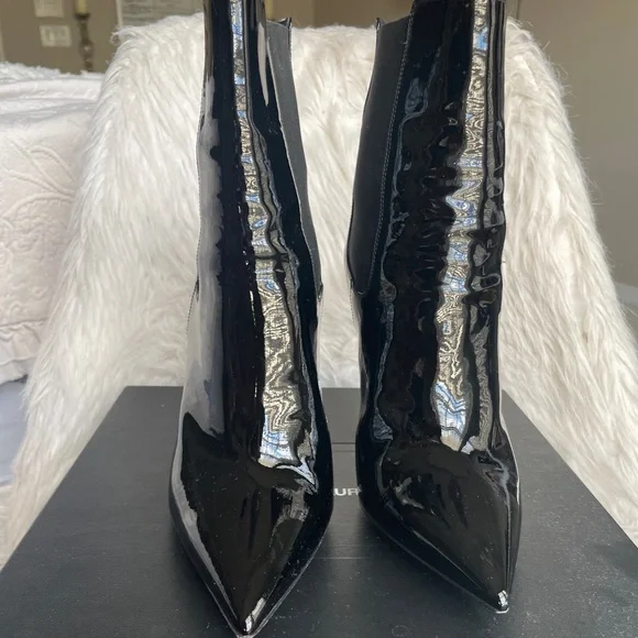Saint Laurent Black Ankle Boots with Silver Heel - Picture 2 of 15